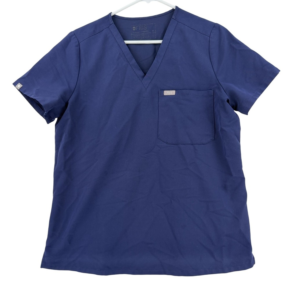FIGS‎ Shirt Womens Medium Blue V Neck Short Sleeve Technical Stretch Scrub Top